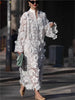 Women's White Hollow Out Three-dimensional Flower Dresses Elegant Loose Long Sleeve Pullover Long Dress Socialite Vestidos
