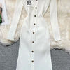 Brand Autumn Knitted Long Dress Women Y2K Embroidery Long Sleeve Bodycon Sweater Dress Streetwear Robe