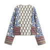 Vintage Women's Print Patchwork Cotton Jacket Quilted Long Sleeve Loose Short Warm Coat Autumn Winter Female Outwear