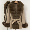 Real Fur Wool Jacket Reality Fur Jacket Women Natural Fox Fur Cuffs Winter Clothing Female Elegant with Belt Woolen Coat