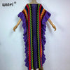 Knitting Rainbow Printing Comfort Warm Winter Holiday Dress Elegant Africa Women Boho Party Long Dress