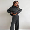 turtleneck sweater set women's European, American autumn and winter loose casual lazy thickened knitted trousers set
