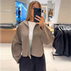 Casual Knitted Women's Coat Stand Collar Zippers Loose Full Sleeve Lady Sweater Autumn Winter Female High Street Coats