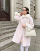 Elegant Faux Fur Collar Coat Women Winter Slim Patchwork Pocket Warm Trench Street Casual Long Faux Fox Fur Outerwear