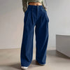 Spring Autumn Loose-Fitting Corduroy Trousers Women's Solid Color Button Pocket Corduroy Wide-Leg Pants Straight Pants