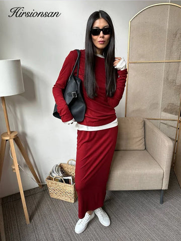Modal Soft Loose Sets Women Casual Two Pieces Long Sleeve T Shirts and High Waist Dresses Outfits Tracksuit
