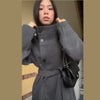 Women's Elegant Long Woolen Coat Chic Casual Stand Collar Lace-up Overcoat Winter Daily Commuting Outerwear