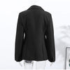 Elegant Women's Black Slim Blazer Lapel Shoulder Pads Full Sleeve Pockets Female Jacket Office Lady Streetwear