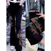 Autumn Winter Large Size Heavy Industry Embroidered Jeans Drilled High Waist Stretch Denim Pants Women Micro Jeans