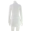 Sexy V Neck White Slim Dress Flare Sleeve Lace Lapel Design Female Bodycon Shirt Dress Office Style Club Chic Wrap Skirts