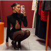 Solid Cinched-waist Mini Dress Women Casual V-neck Full Sleeve Shoulder Pads A-line Vestidos Lady Chic Party Street Gowns