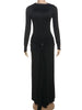 Ruched Elegant Maxi Dress Women Daily Casual Skinny Full Sleeve Solid Gown Midnight Prom Party Long Bodycon