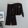 Casual sports set women spring and autumn embroidered knitted sweater with letters and high waist slim pants two-piece set