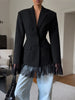 Elegant Lace Blazer Coat Women Office Lady Full Sleeve Single Breasted Jackets Autumn Black Casual Slim Coats