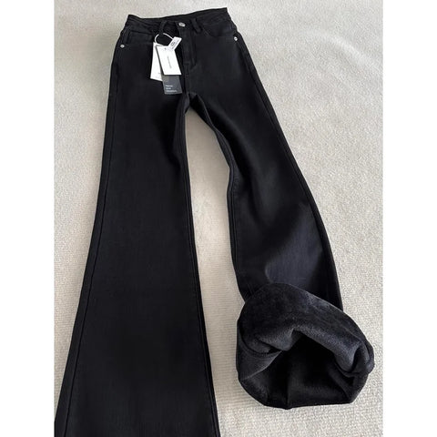 Y2K Loose Jeans Women Casual Trousers Baggy Denim Pants for Ladies Soft Stretch Waist Winter Thermal Fleece Lined Comfort Fit