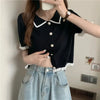 Women's Stylish Clothing Knitting Button Short Tops Tees Patchwork Striped Jacket Girls Y2k Clothing Korean Sweater Short Shirt