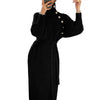 Vintage Turtleneck Buttons Long Sleeve Long Dresses Winter Casual Loose Knitwear Warm Women Knitted Dress Black Apricot