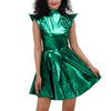 Metallic Women's Shiny Dress Holographic Solid Color Turtleneck Pleated Dress Carnival Costume Gold Silver Rave Dress Outfits