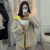 Casual Women's Knit Contrast Fleece Coats Stand Collar Zipper Pockets Full Sleeve Jackets Spring Lady Warm Outwear