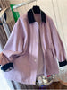 Retro Color Contrast Pink Polo Collar Loose Mid-length Coat for Women Spring and Autumn Korean Style Trench
