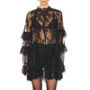 Women Lace Sheer Dress Sexy See Through Mesh Long Sleeve High Neck Floral Cover Up Cocktail Party Mini Dresses