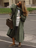 Women Loose Draped Trench Coat Stand Lantern Sleeve Side Slit Single Breasted Casual Outerwear Street Daily Ladies Chic Overcoat