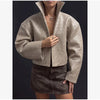 Retro Crocodile Pattern Short Women's Leather Jacket High Collar Zipper Loose Long Sleeve Jackets Lady Street Daily Wear