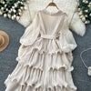 High End Party Ruffles Runway Dresses Women Lantern Sleeve Lace-up Loose Stretch Celebrity Beautiful Long Dress