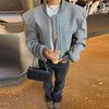 Double Zip Rib Collar Women Cropped Jacket Long Sleeve Side Pockets Loose Oversized Solid Autumn Coats Daily Chic Jackets