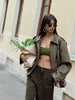 Women Suede Textured Jacket Long Sleeve Lapel Collar Loose Coats Casual Female Outerwear Chic Tops