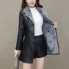 Womens Leather Windbreaker Plus Velvet Thick PU Leather Cotton Coat Long Suit Collar Large Size Warm Leather Jackets