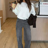 Women's Casual Loose Straight Denim Pants with Five-Pointed Star Design