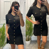 White Elegant Knitted Mini Dress For Women Metal Button Sexy Slim Rib Sweater Dress Holiday Party Outfits Autumn