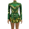 Women Sparkly Sequins Mirror Long Sleeve Mesh Sexy Mini Dress Night Party Club Dancer Performance Celebrity Stage Outfit