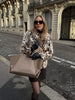 Lady Leopard Print Lapel Fur Coat Women Elegant Single Breasted Loose Jacket Daily Commuting Office Outerwear