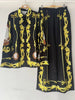 Retro Spring Casual Printed Women's Suit Lapel Long-Sleeved Shirt + Elastic Waist Wide-Leg Trousers Two-Piece Suit