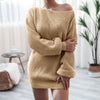 Sexy Wrap Hip Sweater Dresses Women Loose Korean Casual Knitted Dress Autumn Winter Lantern Sleeve Comfortable Female Short Gown