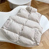 Stand Neck Puffer Cotton Vest Beige Black Autumn Winter Loose Vest Women Jacket