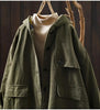 Women Vintage Hooded Button Parkas Plus Cotton Winter Coats Solid Color Patchwork Pockets Warm Long Parkas
