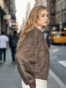 Chic Suede Embroidered Short Coats Women Casual Round Collar Full Sleeves Zipper Pockets Loose Coat Lady Daily Street Outerwear