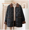 Female Padded Jacket Korean Loose Flip Collar Corduroy Diamond Grid Jacket Women Winter Short Lightweight Cotton Coat