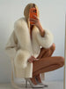 Women's Solid Color Lace Up Fur Collar Woolen Overcoat Bathrobe Style Long Loose Coat Advanced Atmosphere Autumn Winter Overwear