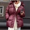 Lace Up Hooded Cotton Coat Women Casual Stand Collar Single Breasted Pocket Loose Warm Coats Lady Winter Street Outwear