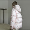 Women's Oversized Quilted Jacket With Hooded Stand Collar Long Sleeve Zipper Pocket Coat Lady Warm Winter Outerwear