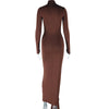 Women Full Sleeve Turtleneck Ribbon Ruched Long Maxi Dress Spring Sexy Street Slim Evening Night Club Party Dresses