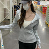 Women Solid Color Slim Fit Zip Up Sweatshirts Spring Autumn Fitness Joggers Sports Jacket Korean Tight Hooded Woman Coat