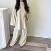 Autumn/winter Solid Color Corduroy Trousers Suit Women's Loose Long-sleeved Wide-leg Pants Two-piece Set Simple Commuting Wear