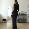 Elegant Turtleneck Curvy Brown Dress Women's Sexy Long Sleeve Shoulder Pad Party Evening Tight Elastic Dresses Winter Black