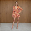 Sexy Floral Printed Mini Dress Women V-neck Flared Sleeve Waist Cinching Ruffle Bodycon Vestido Lady Party Vacation Gowns