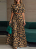 Leopard Print 2 Pieces Sets Woman Street Puff Sleeve Short Tops Wide Leg Pants 2pcs Suits Outfits OL Pant Sets